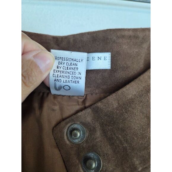 Geoffrey Beene Brown 100% Leather Suede Button Front A-Line Skirt size 10 - Picture 7 of 7